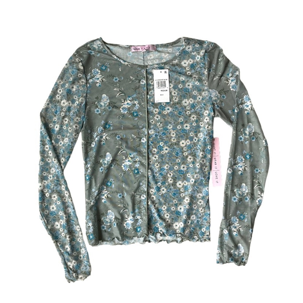 NWT Crave Fame 70s-inspired floral sheer mesh top! size: med